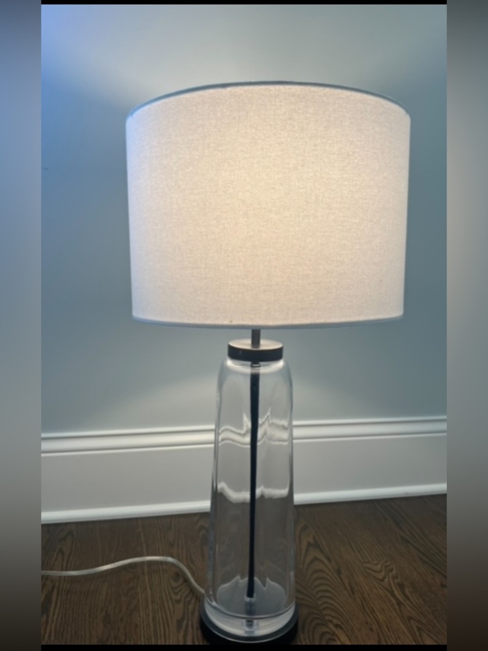 Pottery barn Clear Glass Table Lamp with White Drum Shade - Home Accents
